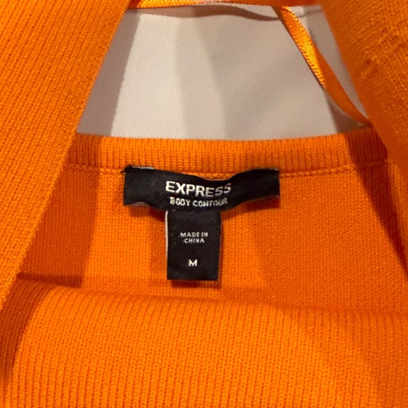 Express Brand Vibrant Orange Body Contour Halter Dress Size M - Picture 2 of 6